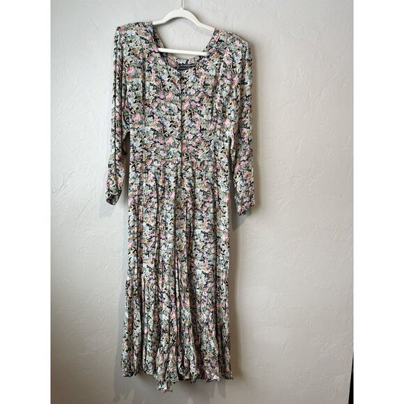 vintage nostalgia dress Floral Maxi Cottage Pleated 90s 80s Coquette Feminine M - Picture 3 of 14